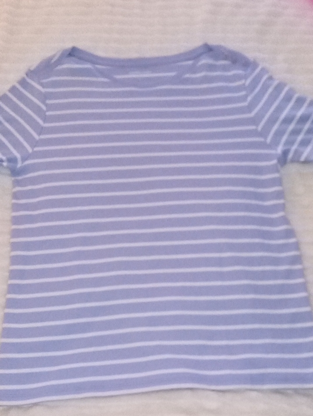 Lands' End Pale Blue and White Striped Short Sleeve Tee NWOT